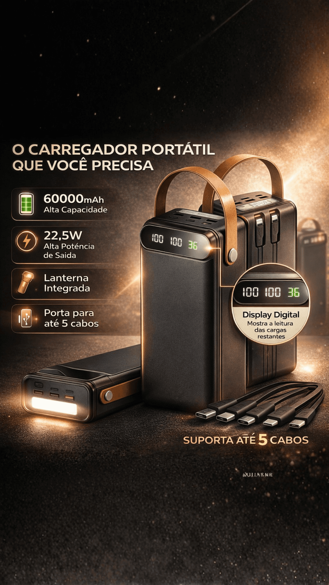 Power Bank Carregador Portátil 60000mAh LED 2