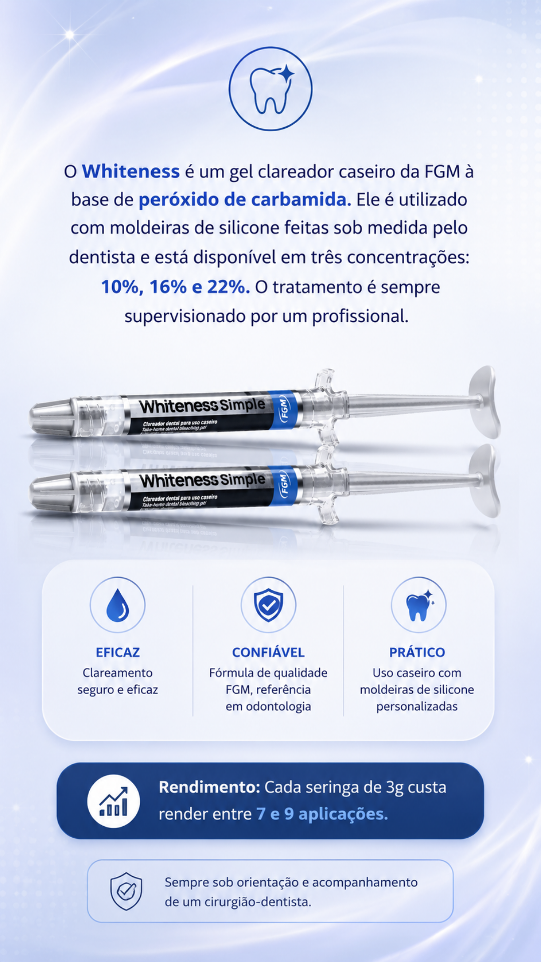 Kit Clareador Dental Whiteness Simple FGM com 2 Seringas + Moldeira 4