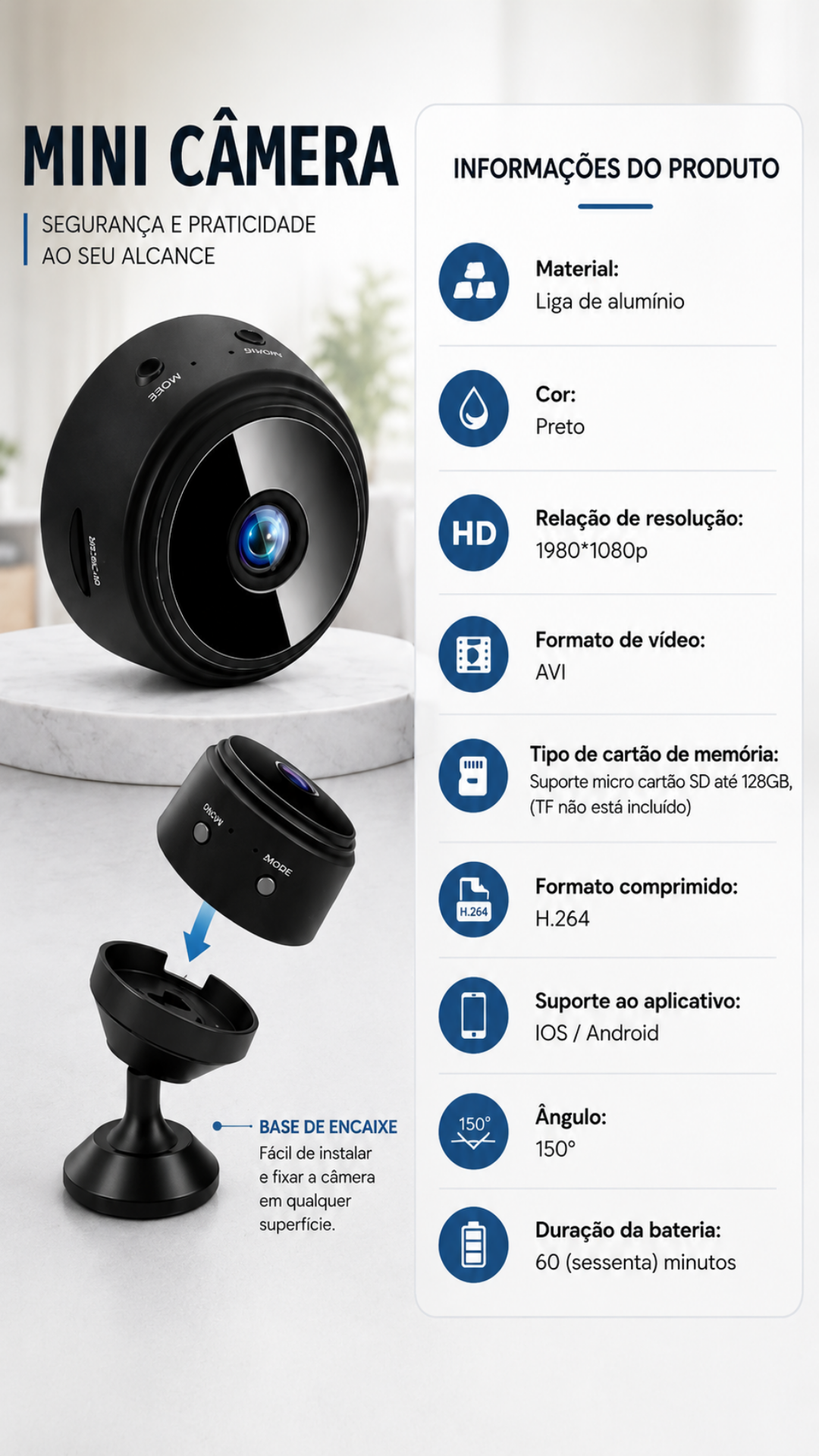 Mini Câmera A9 WiFi Full HD 1080P com Acesso Remoto pelo Celular 5