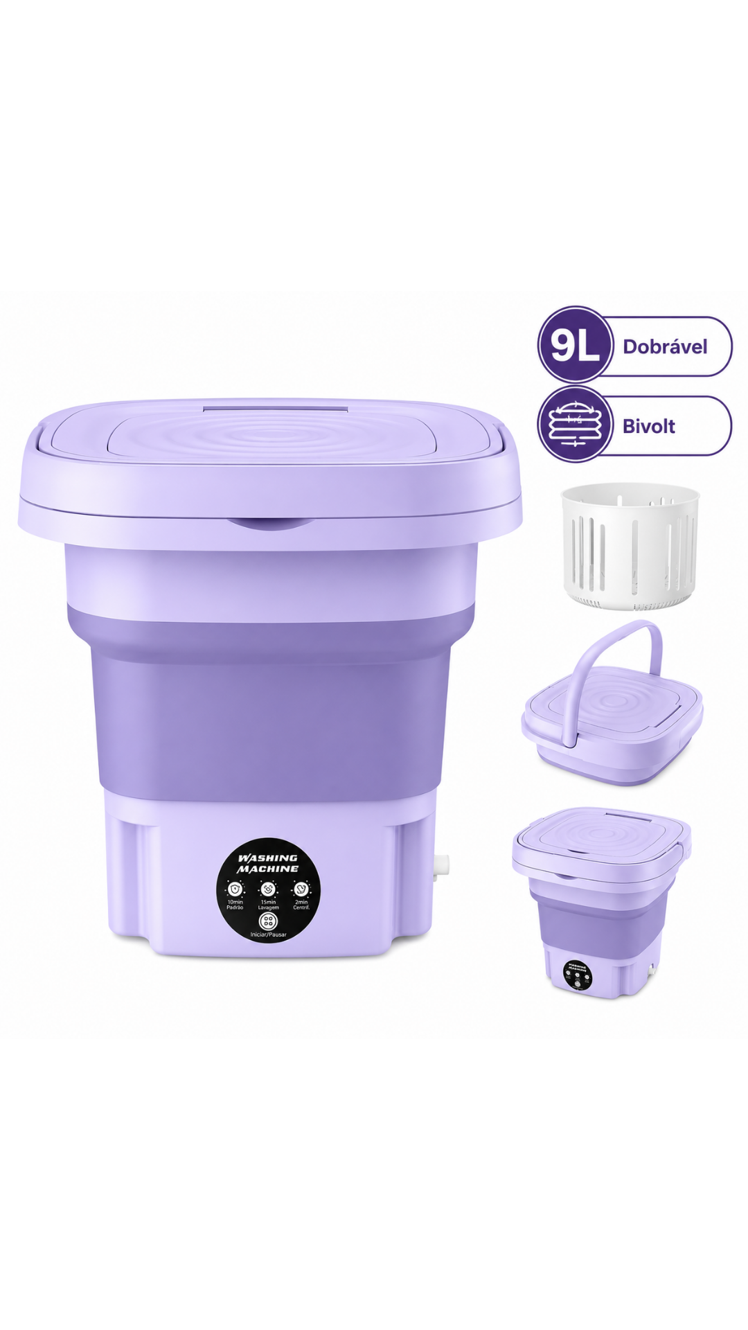 Mini Máquina Lava Roupas Portátil Dobrável 9L Bivolt 2