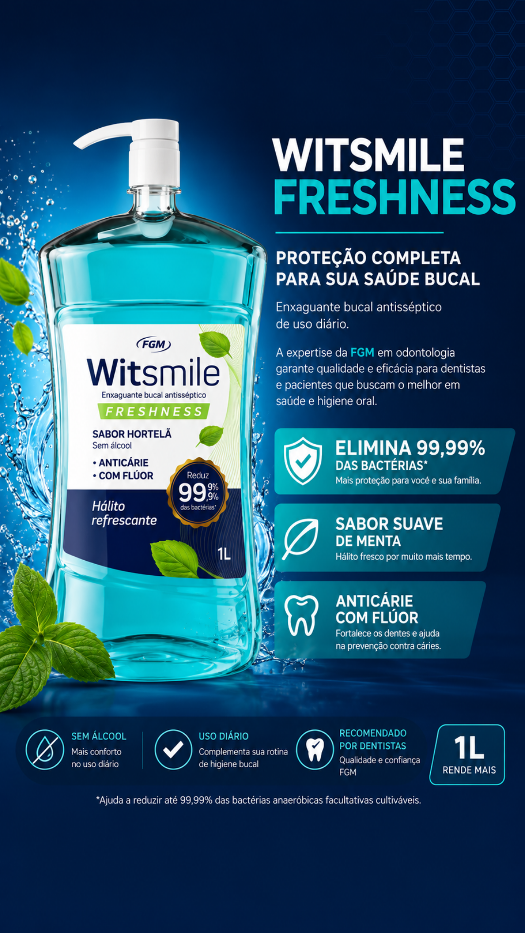 Enxaguante Bucal FGM 1L Sem Álcool Hortelã com Dosador 4