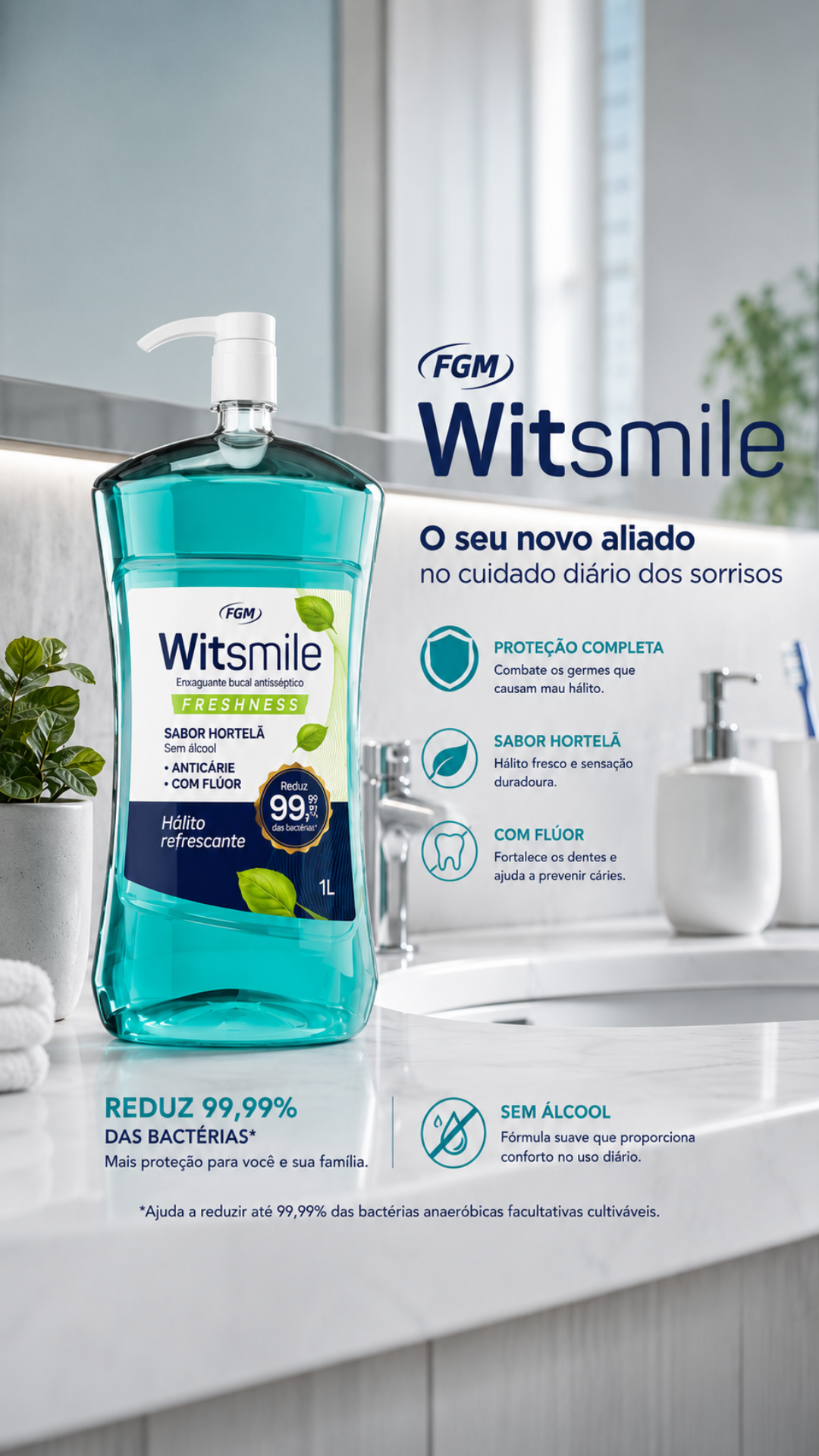 Enxaguante Bucal FGM 1L Sem Álcool Hortelã com Dosador 7