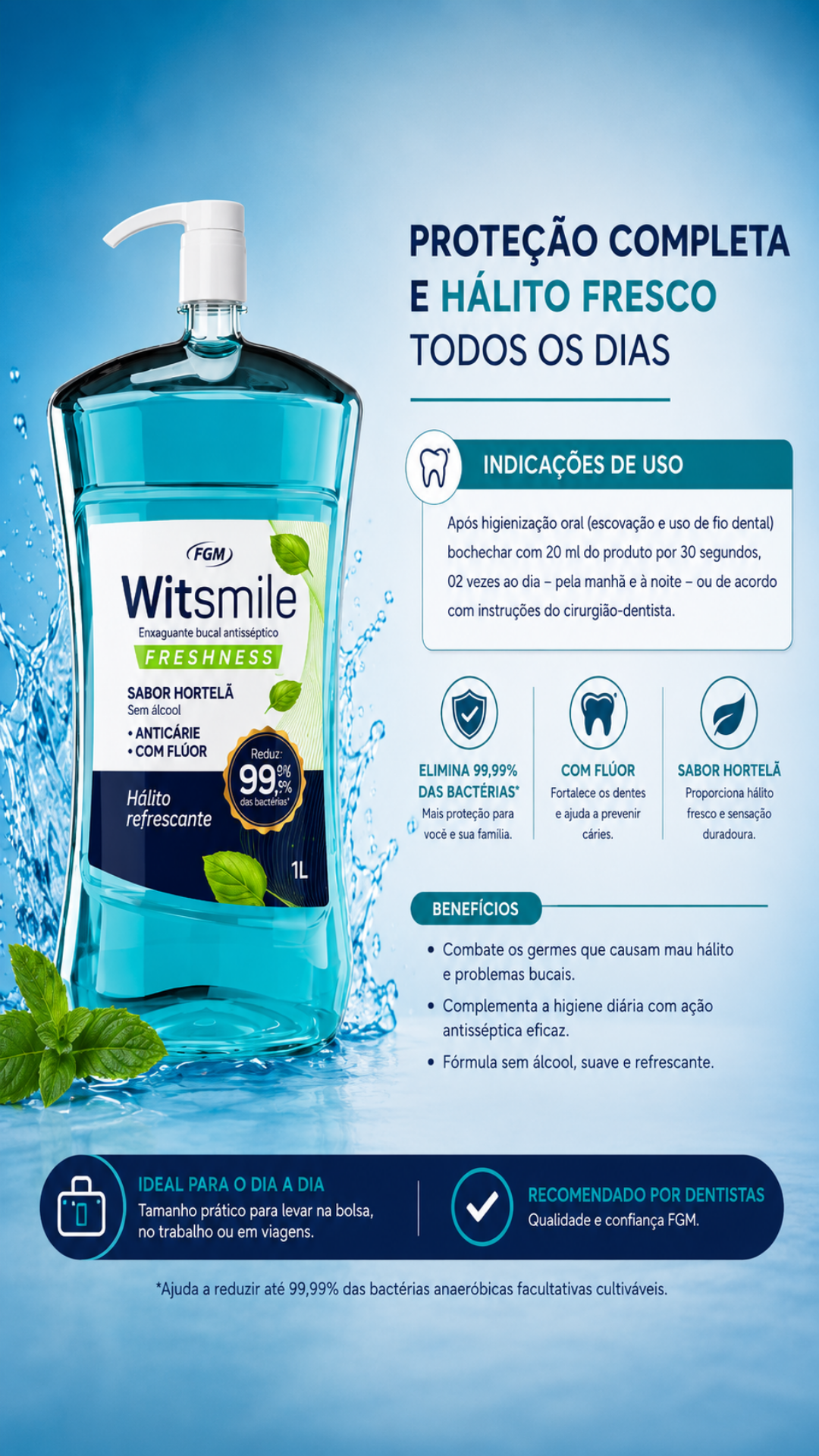 Kit 2 Enxaguantes Bucais FGM 1L Sem Álcool + Brinde 60ml 7