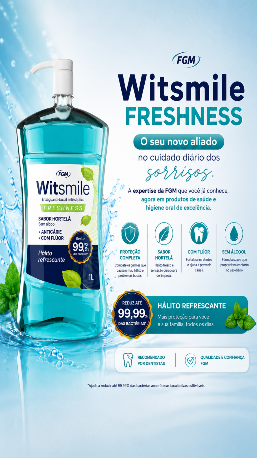 Kit 2 Enxaguantes Bucais FGM 1L Sem Álcool + Brinde 60ml 8